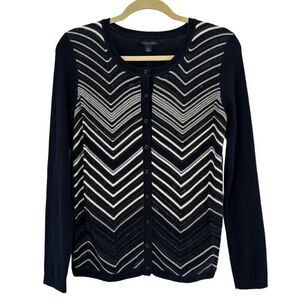 Tommy Hilfiger Navy Blue White Chevron Stripe Cardigan Sweater Small NWT